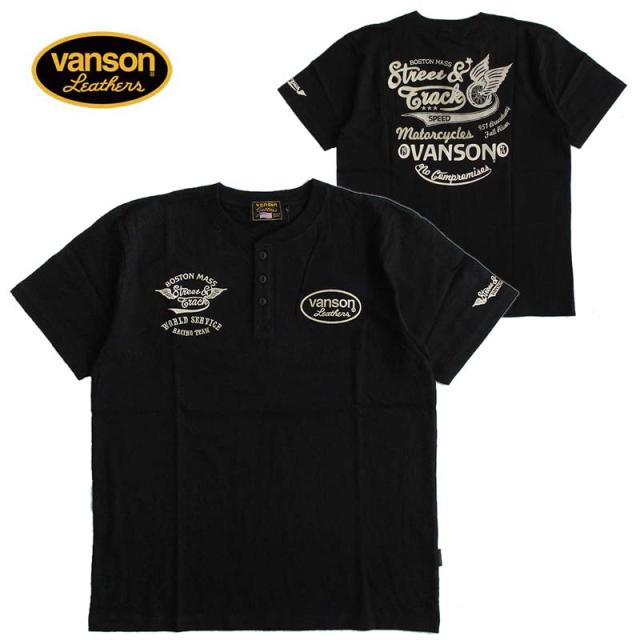 VANSON バンソン メンズ ヘンリーネック 天竺半袖Tシャツ チェーン刺繍 アメカジ ファッション