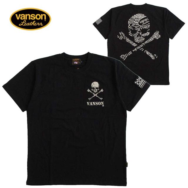 VANSON バンソン メンズ ベア天竺半袖Tシャツ 刺繍 スカル 送料無料