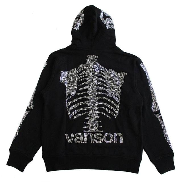 VANSON バンソン メンズ 裏毛ZIPパーカー スウェット カラー：BLACK 50周年モデル ラインストーン スカル 送料無料_4