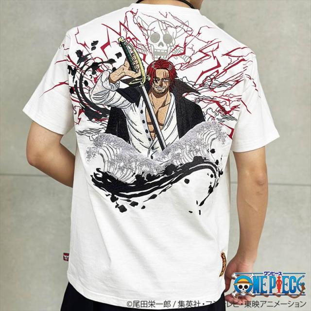 ONE PIECE× 絡繰魂  ワンピース 赤髪のシャンクス 半袖Tシャツ メンズ レディース 刺繍 送料無料