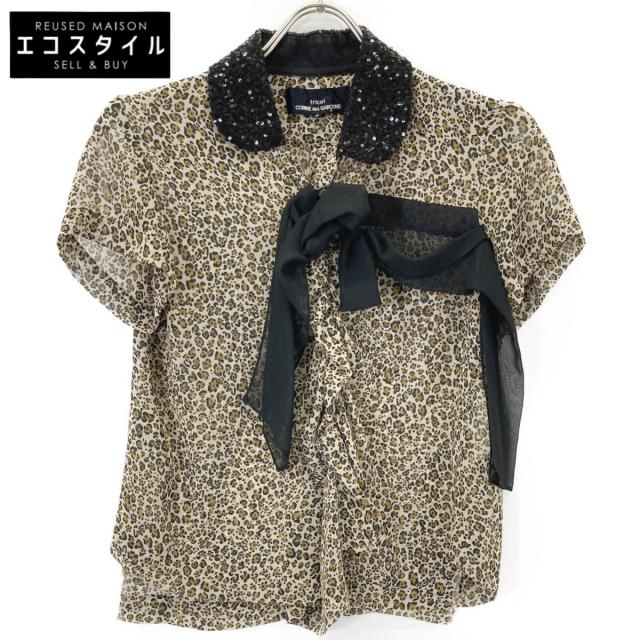 tricotCOMMEdesGARCONS トリココムデギャルソン トップス S ベージュ ブラック ヒョウ柄 レディース