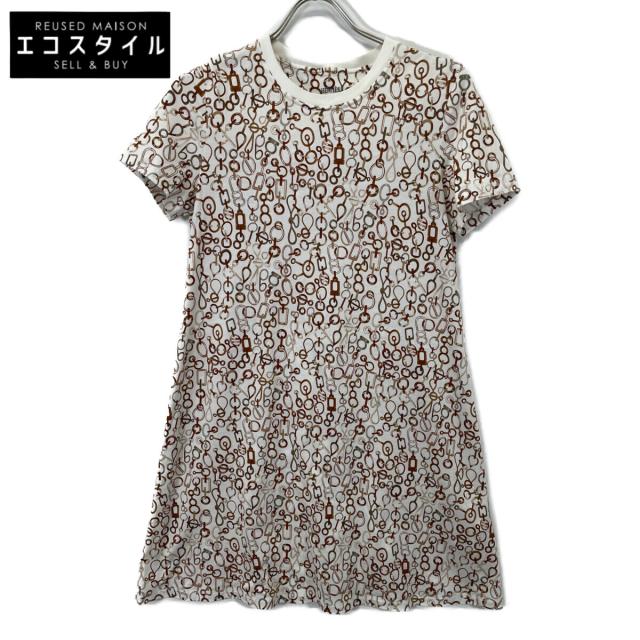 HERMES エルメス ワンピース 36 ホワイト×ブラウン レディース