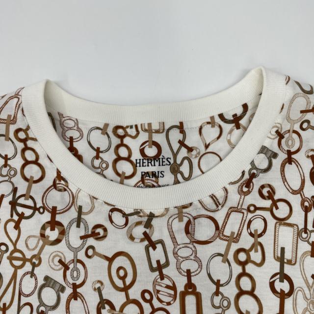 HERMES エルメス ワンピース 36 ホワイト×ブラウン レディース