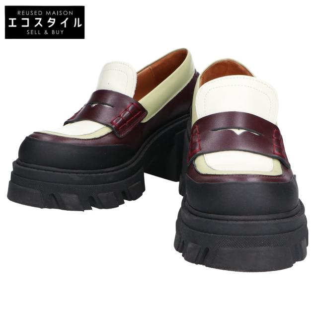 GANNI ガニー シューズ 38 バーガンディ/アイボリー/ホワイト レディース