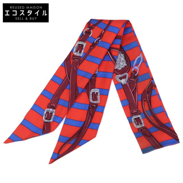 HERMES エルメス スカーフ レッド/ブルー レディース