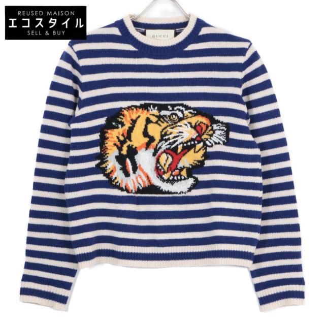 GUCCI グッチ トップス XS ホワイト×ネイビー レディース