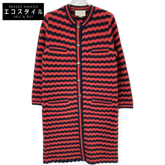 GUCCI グッチ トップス S レッド×ネイビー レディース