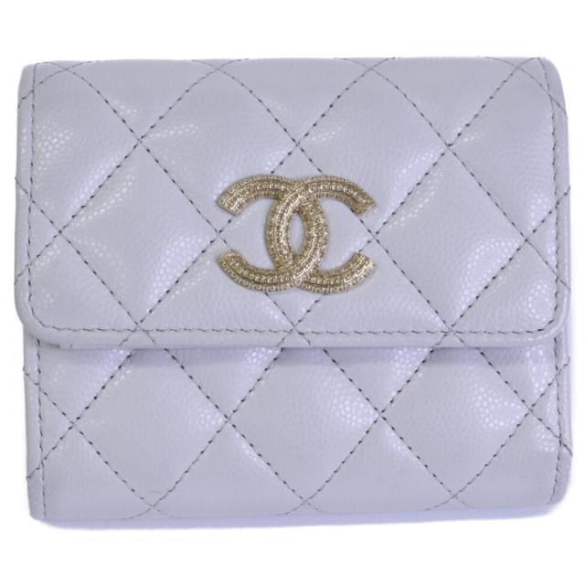 CHANEL シャネル 三つ折り財布（小銭入れあり） ライトグレー/GD金具