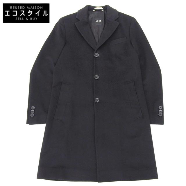超美品 HUGO BOSS ヒューゴ ボス ブラック ウール ステンカラーコート HUGO BOSS ヒューゴボス コート 46 ブラック メンズ 【公式通販】