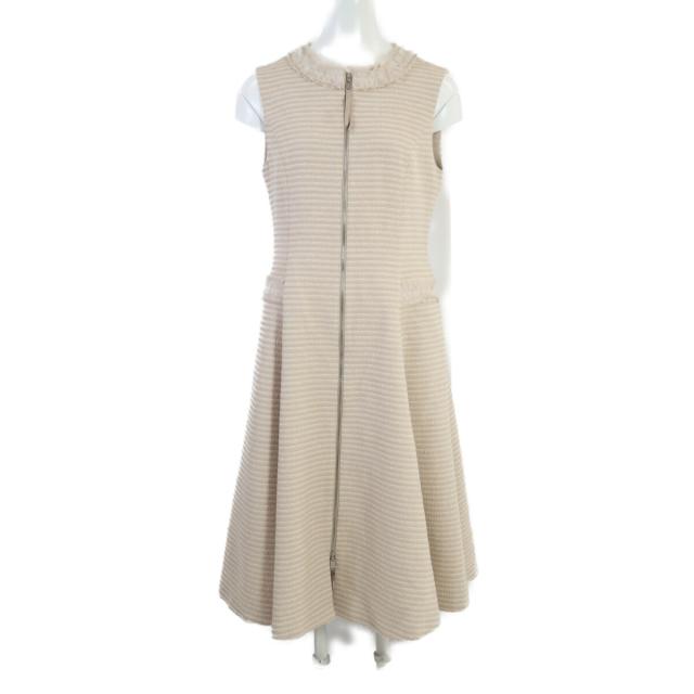 【美品】フォクシー　ベージュワンピース　40 SP品 FOXEY フォクシー ワンピース 40 オイスターベージュ/ホワイト