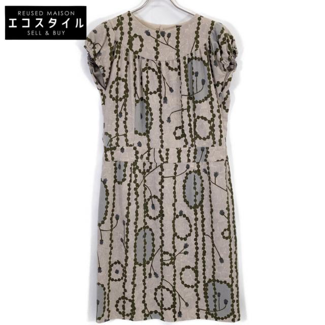 mina perhonen ミナペルホネン ワンピース 38 ベージュ×グリーン レディース