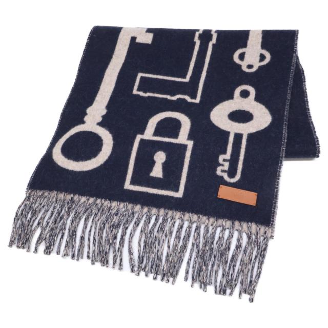 HERMES エルメス マフラー ネイビー/ベージュ レディース_1