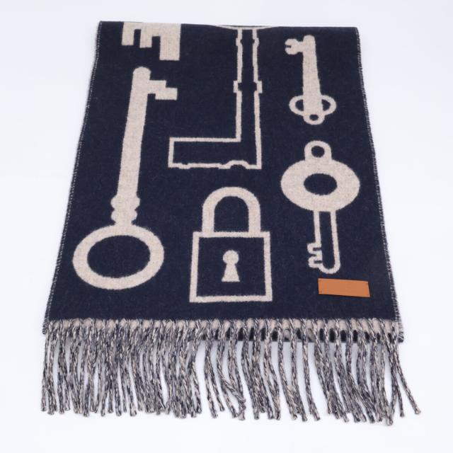 HERMES エルメス マフラー ネイビー/ベージュ レディース_2