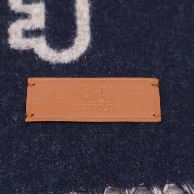 HERMES エルメス マフラー ネイビー/ベージュ レディース_5