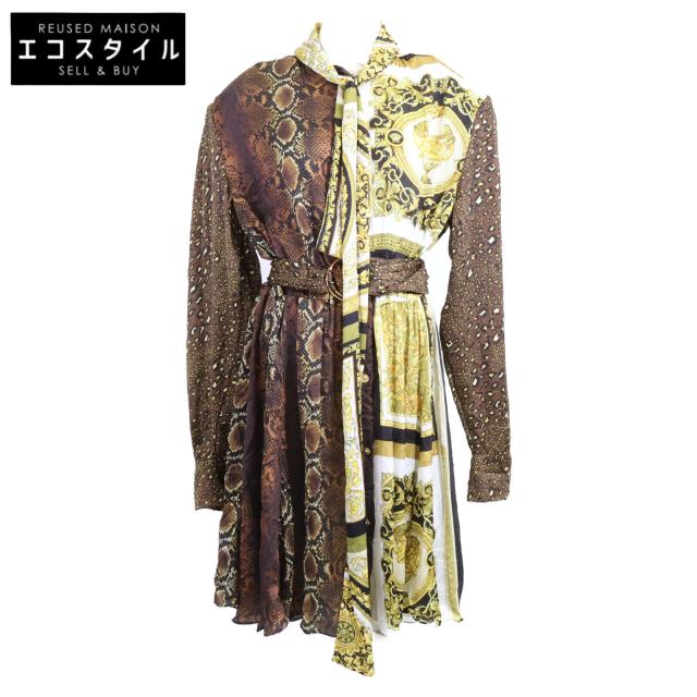 GIANNI VERSACE ジャンニ ヴェルサーチ ワンピース 48 ブラウンxホワイト レディース