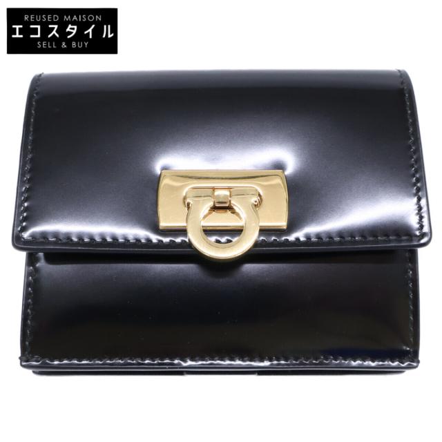 Salvatore Ferragamo サルヴァトーレフェラガモ 二つ折り財布（小銭入れあり） ブラック/ゴールド レディース