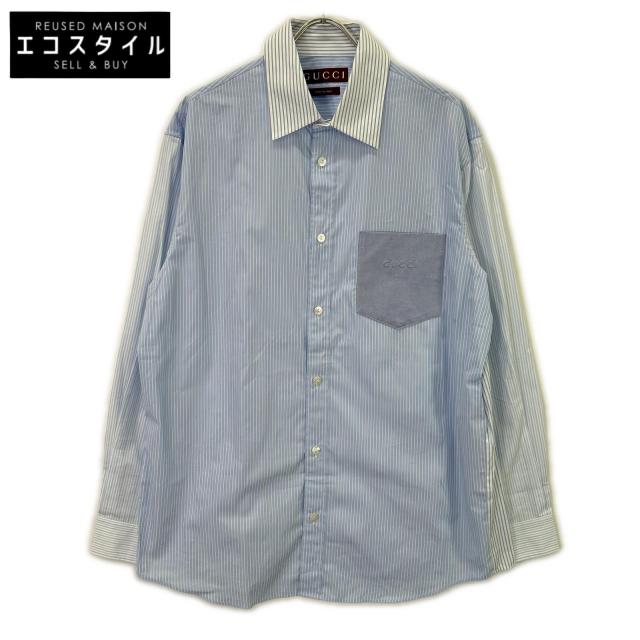 GUCCI グッチ トップス 48 ブルー×ホワイト メンズ