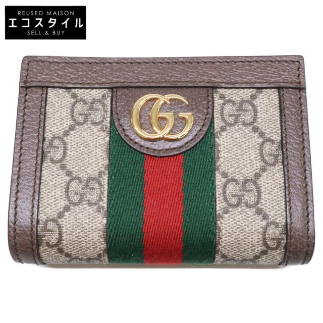 GUCCI グッチ 二つ折り財布（小銭入れあり） ベージュ＆エボニー レディース