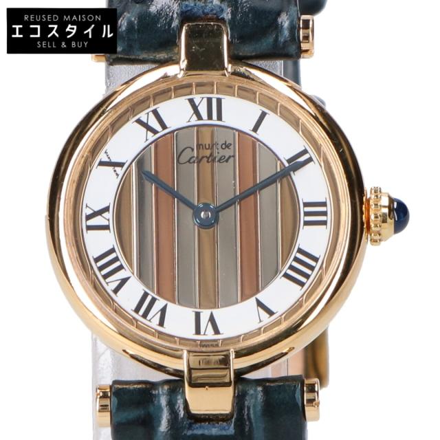 Cartier カルティエ 腕時計 - ゴールド/白文字盤/ネイビー革ベルト レディース