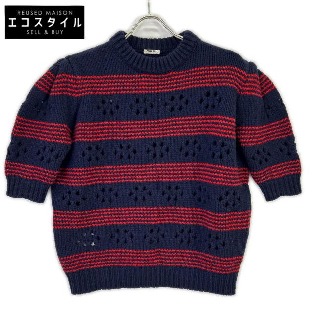 MIUMIU ミュウミュウ トップス 38 ネイビー×レッド レディース