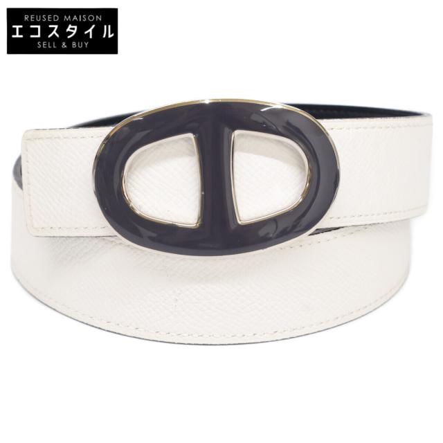 HERMES エルメス ベルト 85 ホワイト/ダークネイビー系 メンズ