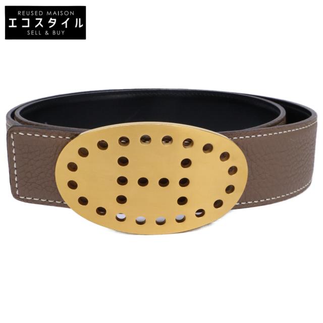 HERMES エルメス ベルト 85 トープ/ブラック メンズ