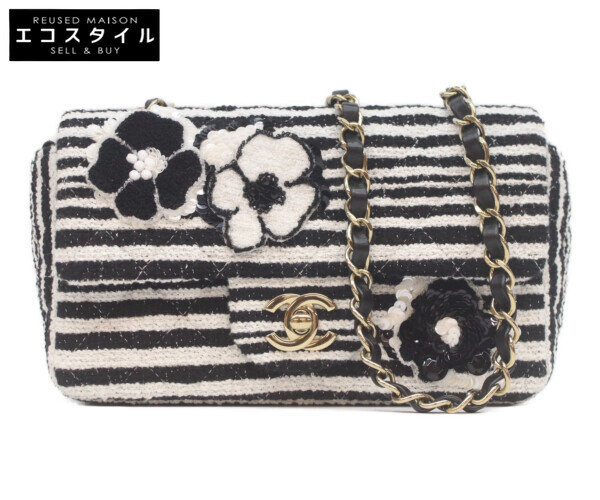 CHANEL シャネル ショルダーバッグ ブラック/ホワイト/ゴールド金具 レディース