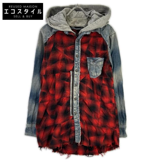 14th addiction フォーティーンス アディクション トップス 3 レッド×インディゴ メンズ