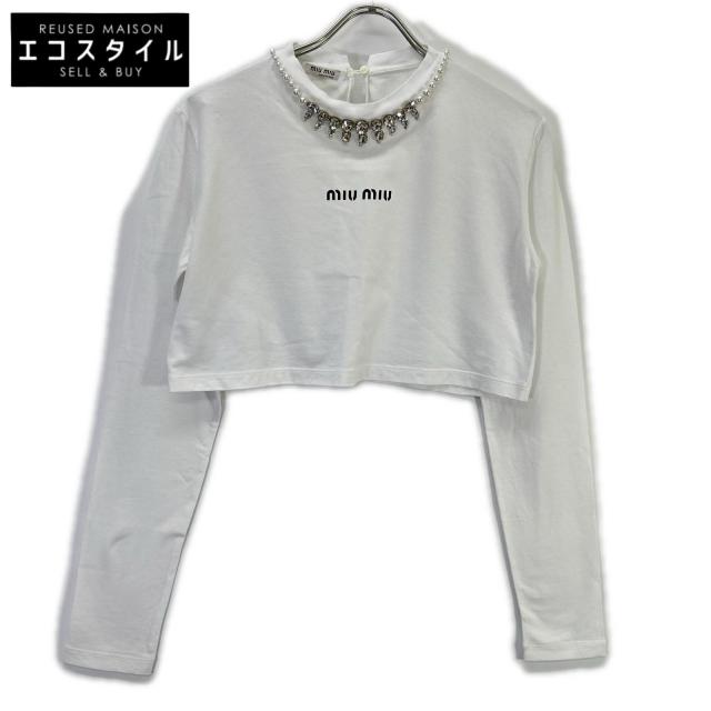 miumiu長袖 カットソー ホワイト S MIUMIU ミュウミュウ トップス XS ホワイト レディース 【公式通販】