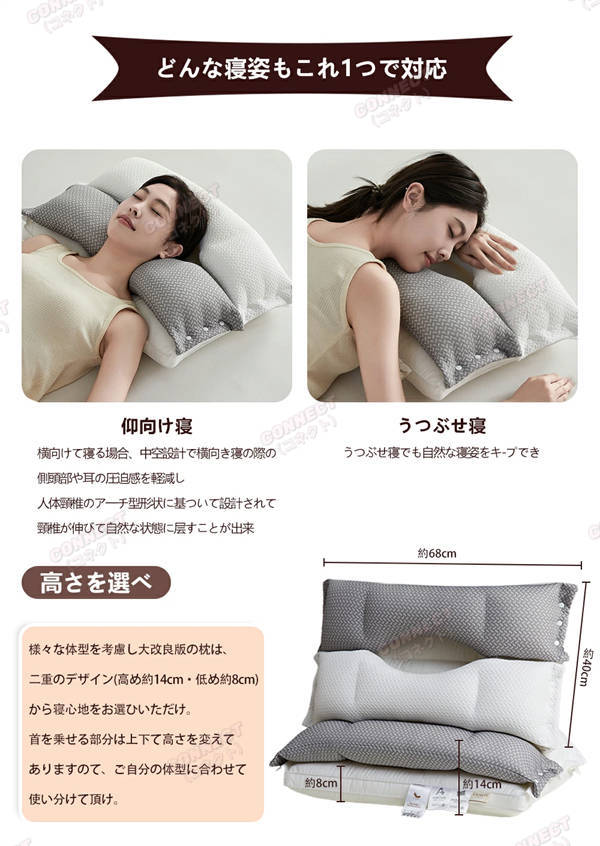 枕 まくら ストレートネック対策 夢枕 快眠枕 肩こり 首こり いびき改善 マクラ 低反発 低反発枕 肩サポート 安眠 首 体圧分散 頭痛 寝返り 高め 低め 仰向け 横向き 痛み 解消 調整可 プレゼント 洗える クリスマス プレゼント 誕生日 ギフト 敬老の日_13