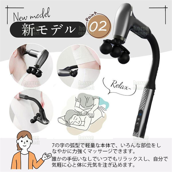 マッサージガン 筋膜リリースガン 背中 マッサージ機 Type-C充電式 家庭用 5種類のヘッド 電動ガン 首 腰 軽量 アーム付き プレゼント_3