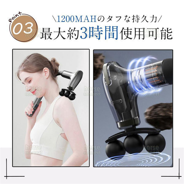 マッサージガン 筋膜リリースガン 背中 マッサージ機 Type-C充電式 家庭用 5種類のヘッド 電動ガン 首 腰 軽量 アーム付き プレゼント_4