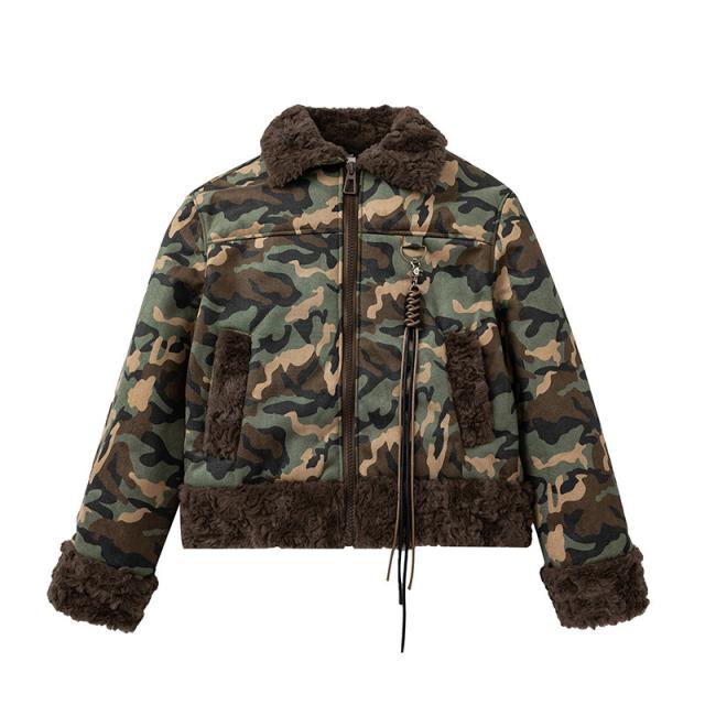 迷彩 短丈 リバーシブル パーカー ファー ジャケット 冬