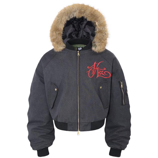 迷彩 短丈 ファー ジャケット n2b y2k 取り外し可能 野球コート冬 刺繍綿入れの服