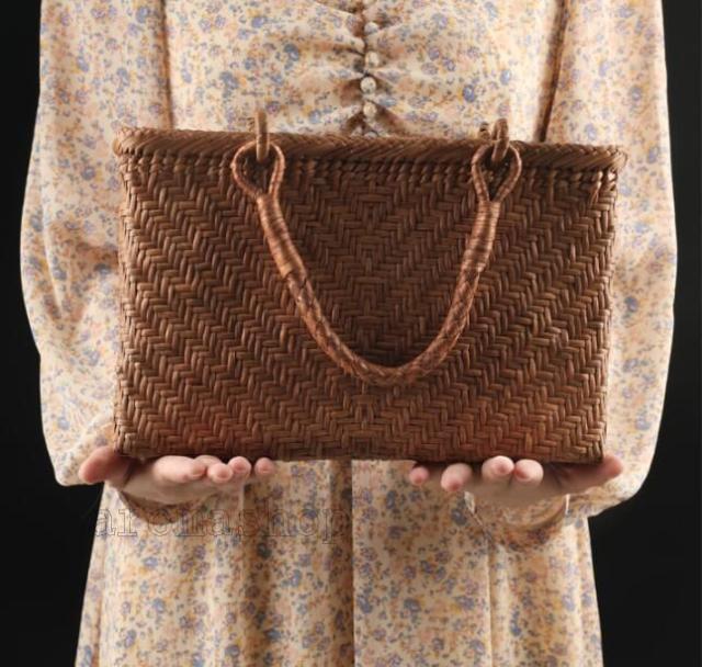 極美品】高品質 職人手作り 山葡萄かごバッグ 手編み籐バスケット 上品 和風 高級ハンドバッグ 贈り物や母の日ギフトに最適 新品未使用