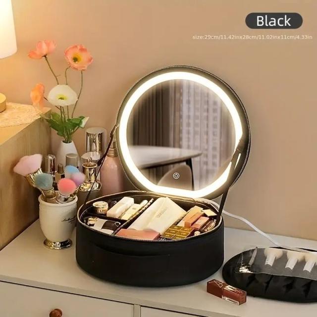 ライト ミラー付き 化粧品トレインケース USB充電 調整可能仕切り 化粧品バッグ収納 2種類 女性用 メイク収納 コスメ収納 コスメポーチ おしゃれ お洒落