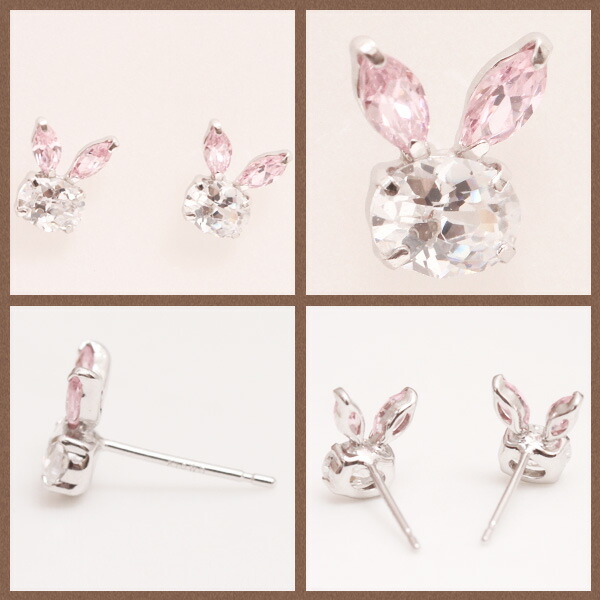 me on... ピアス レディース K10ホワイトゴールド ピョンとあなたの耳にくっついたピンクのお耳のキュートなウサギさん キュービックジルコニアが輝くウサギモチーフピアス プレゼント 春夏秋冬 大人気_2