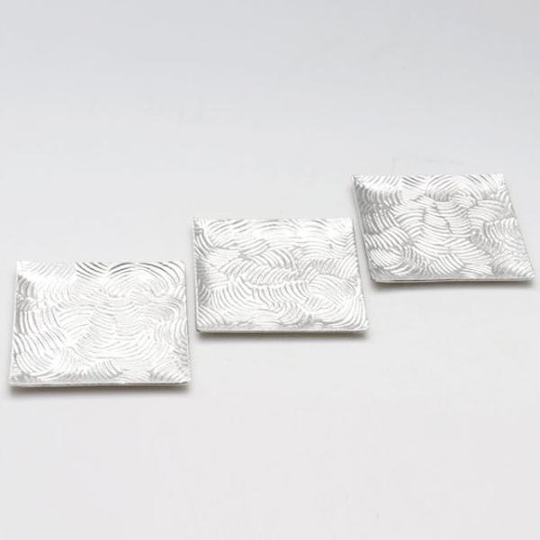 薩摩錫器 錫 銘々皿 角型 縦11cm×横11cm 3枚セット 1400-1-3 薩摩錫器工芸館　代引不可_1