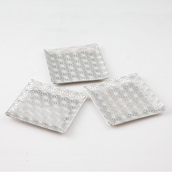 薩摩錫器 錫 切子小皿角型 麻の葉 3枚セット [No.2010-1-3]　薩摩錫器工芸館　代引不可