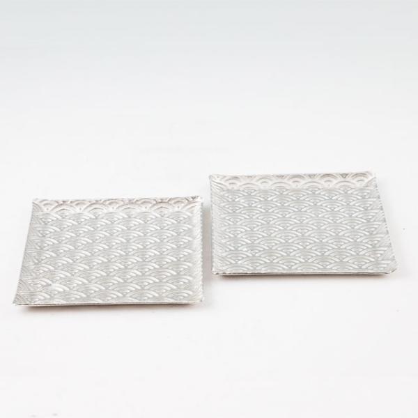 薩摩錫器 錫 切子大皿角型 青海波 2枚セット 2010-2-B-2 代引不可　薩摩錫器工芸館