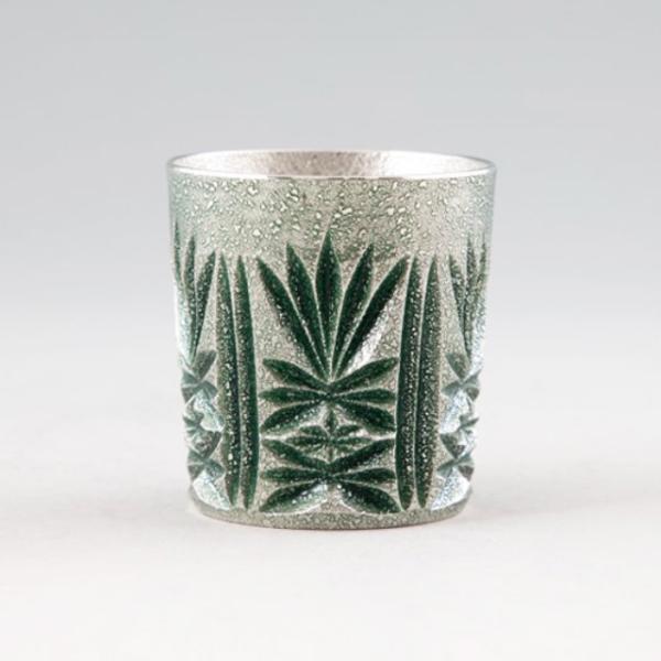 薩摩錫器 錫 切子オンザロック 緑漆加工 200ml [No.155-1]　薩摩錫器工芸館　代引不可