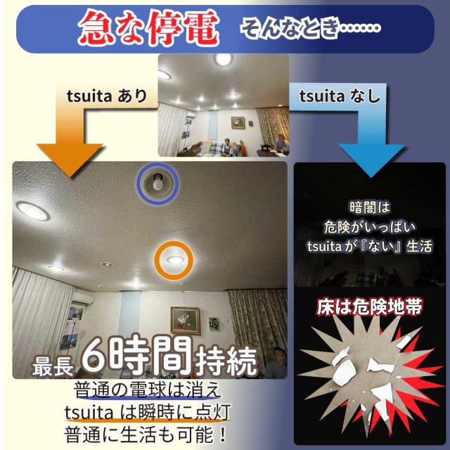 ◆【国土強靱化担当大臣賞 受賞】 いつでもランプ tsuita 電球色（4個セット）  停電しても消えない電球 防災電球 バッテリー内蔵 充電式電球 LED電球   減災 ツイタ ギフトフト プレゼント_9
