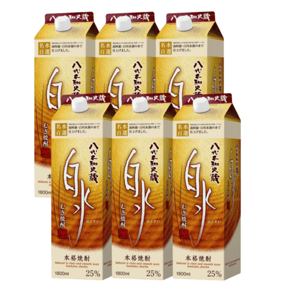 八代不知火蔵 白水 むぎ 25度 1800mlパック 6本  送料無料 1.8L 1ケース 麦焼酎 メルシャン