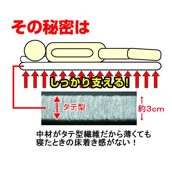 ルナール うすかーる敷布団 厚みたったの3cm 1枚でも使える シングル 上げ下ろしも楽々【メーカー直送品／日本製】_2