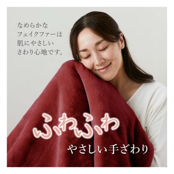 在庫わずか ユアサプライムス 電気掛敷毛布 プレミアムフェイクファー 188×130cm YCB-PF60E-R ボルドー_1