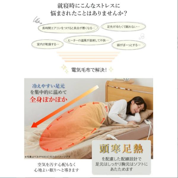 在庫わずか ユアサプライムス 電気掛敷毛布 プレミアムフェイクファー 188×130cm YCB-PF60E-R ボルドー_2