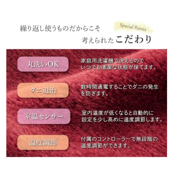 在庫わずか ユアサプライムス 電気掛敷毛布 プレミアムフェイクファー 188×130cm YCB-PF60E-R ボルドー_3