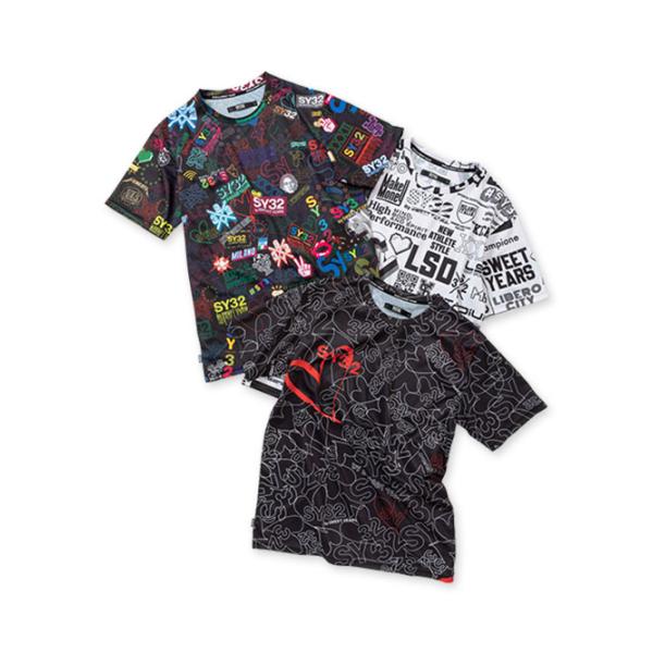 SY32 by SWEET YEARS Tシャツ 半袖 メンズ レディース 総柄グラフィックTシャツ おしゃれ ブランド ゴルフ サッカー スポーツ 13402