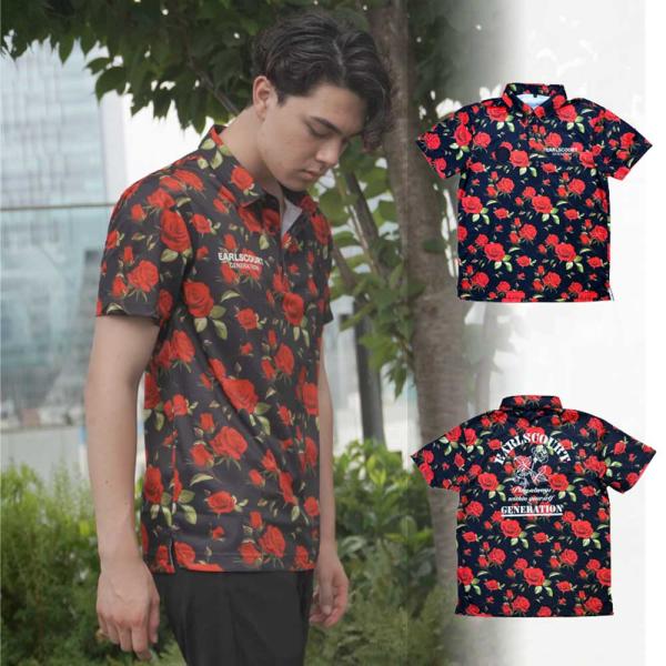 EARLSCOURT アールズコート ゴルフウェア ROSE柄 ポロシャツ ROSE メンズ かっこいい  EC-G048 お取り寄せ商品