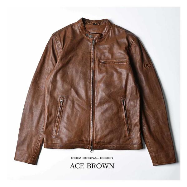 RIDEZ ジャケット ライダース メンズ おしゃれ かっこいい ブランド レザー 革 ACE RLJ110 BROWN【お取り寄せ】_2